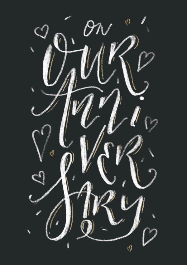 Classic Anniversary card - Our Anniversary - Blackboard and Chalk Lettering created by Rebecca Prinn