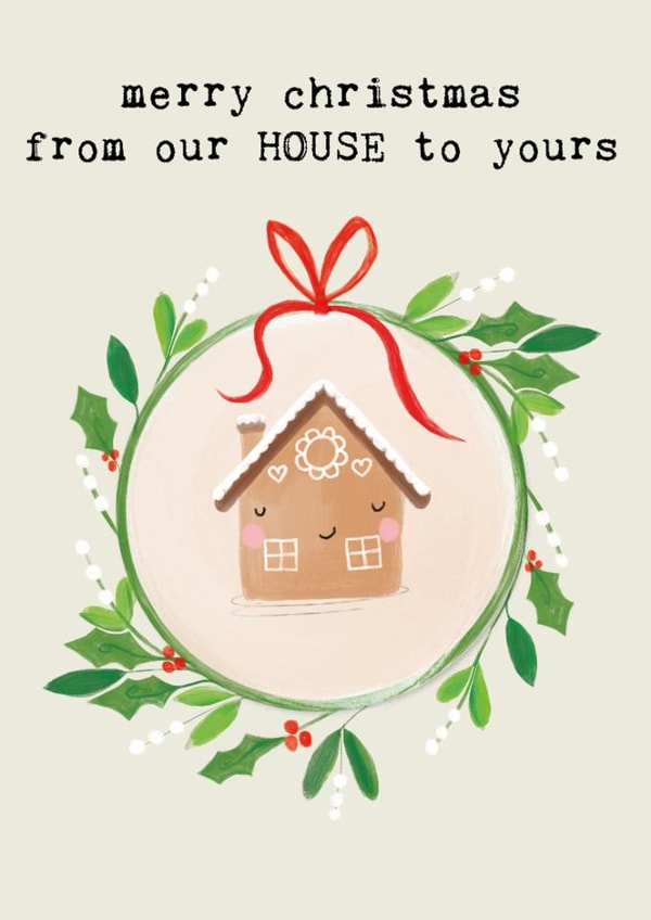 Cute Christmas Card - From Our House To Yours - Wreath | thortful