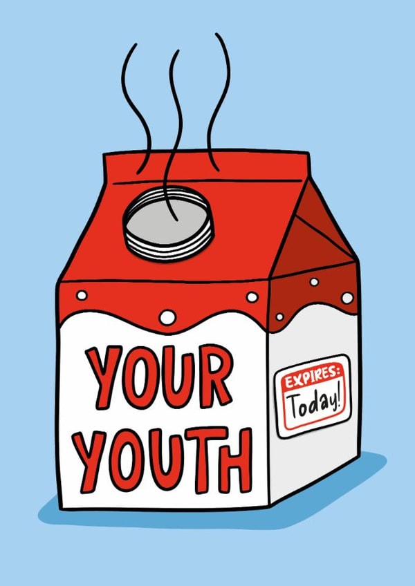 Funny Birthday Card - Expired Youth - Milk Carton created by TeePee Creations