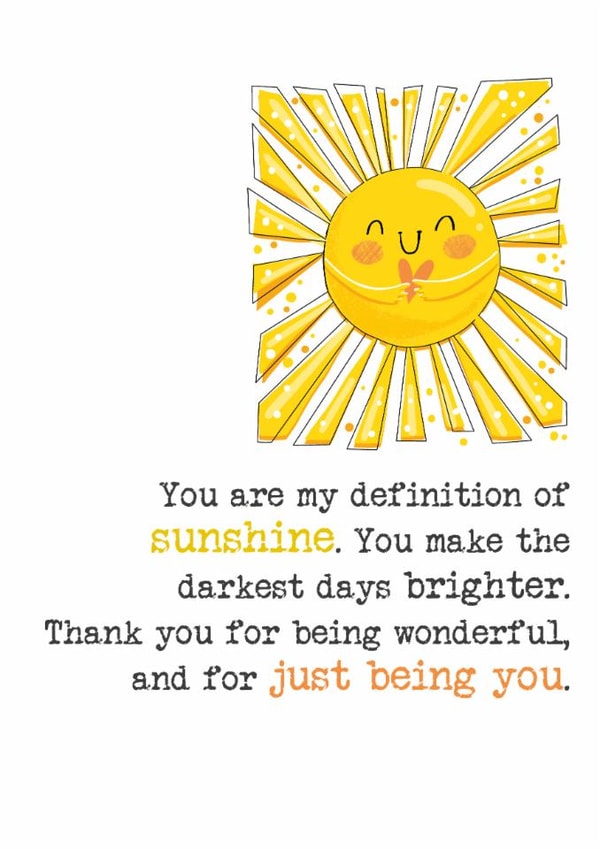 Cute Thank You Card - Sunshine - Thank You For Being Wonderful created by Dandelion Stationery