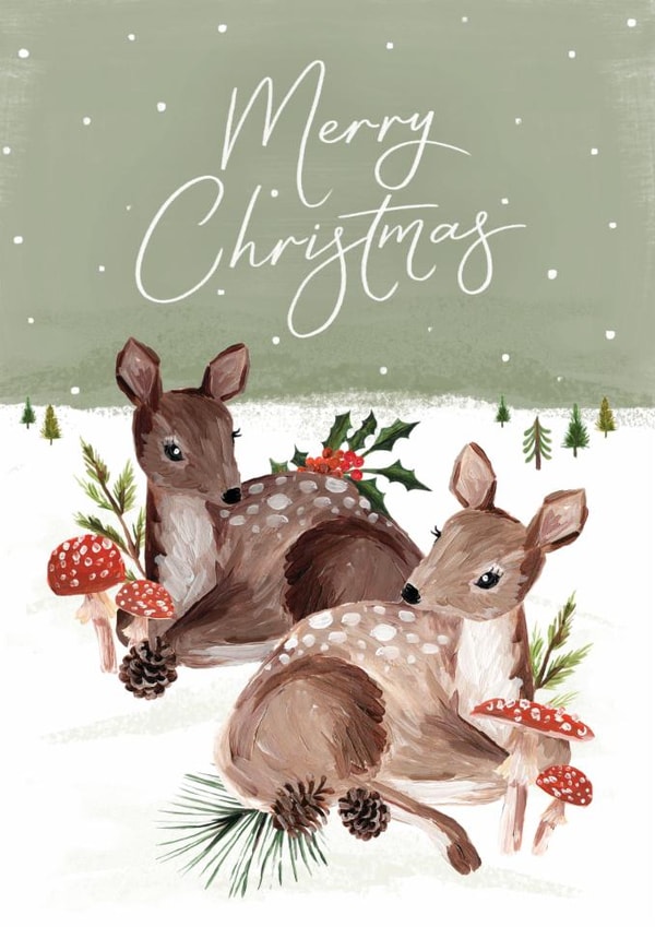 Traditional Christmas Card - Woodland Deers - Snow Scene created by Making Meadows Ltd