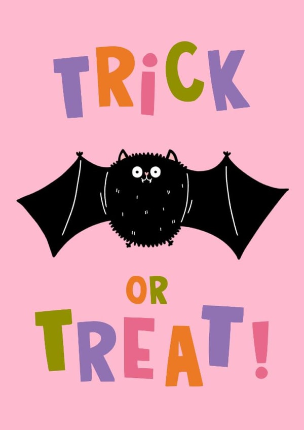 Cute Halloween Card - Trick or Treat - Bat Illustration created by Lucy Maggie Designs