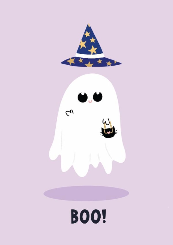 Cute Halloween Card - Boo - Ghost Illustration created by Lucy Maggie Designs