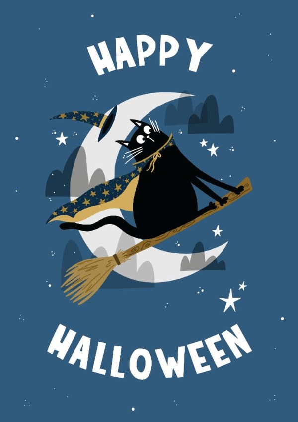 Cute Halloween Card - Happy Halloween - Black Cat created by Lucy Maggie Designs