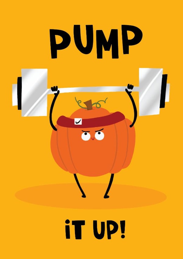 Cute Halloween Card - Pump it up - Gym Pumpkin created by Lucy Maggie Designs