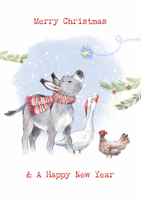 Traditional Christmas Card - Donkey, Goose And Hen - Woodland created by Paper Shed Design