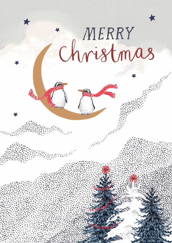 Classic Christmas Card - Penguins On The Moon - Merry Christmas created by Louise Tiler