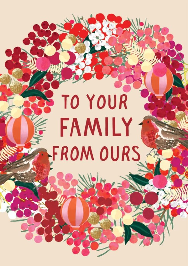 Pretty Christmas Card - Berries and Robin on Wreath - To Your Family From Ours created by Louise Tiler