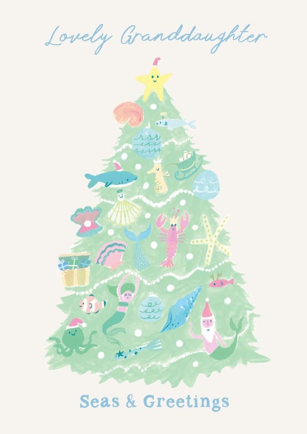 Classic Christmas Card - For Lovely Granddaughter - Ocean Themed Christmas Tree created by Holly Fox