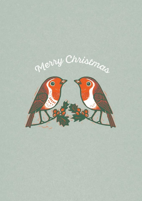 Classic Christmas Card - Robins - Holly & Ivy - by Ian Cunliffe created by Paper Bird
