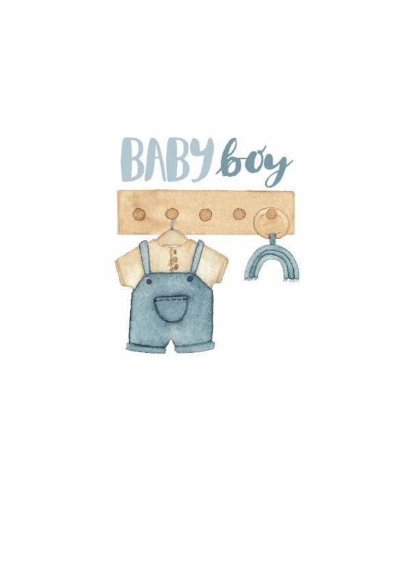 Classic New Baby Card - Baby Boy - Dungarees created by Elena O'Neill