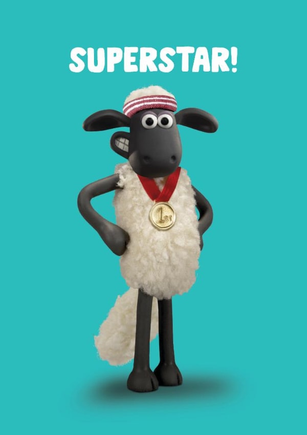 Cute Congratulations Card - Shaun The Sheep - Superstar - Gold Medal created by Hype Cards