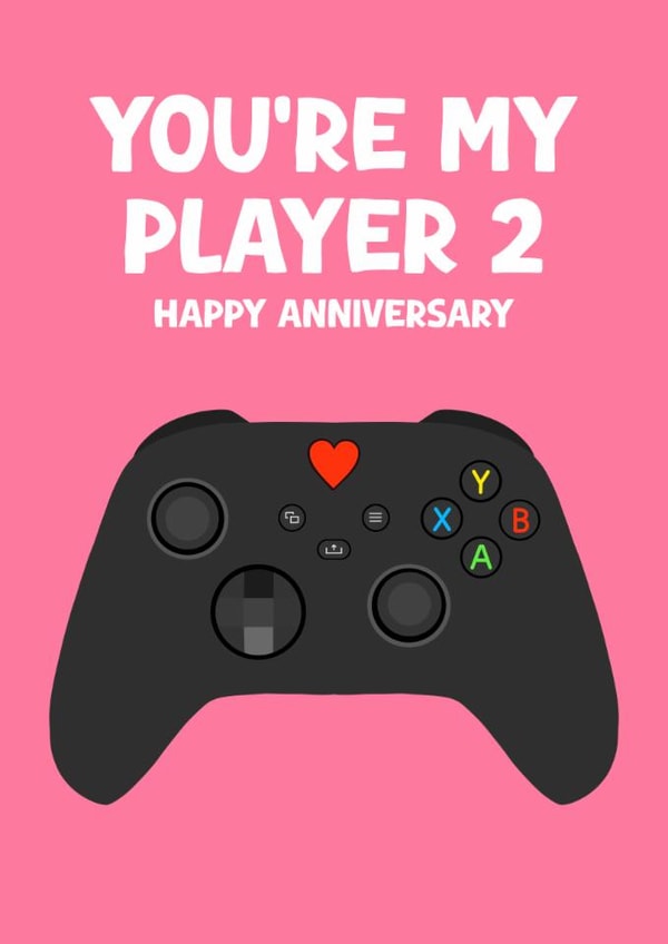 Fun Anniversary Card - Xbox Control - You're My Player 2 - For Her created by Pink Peach Cards