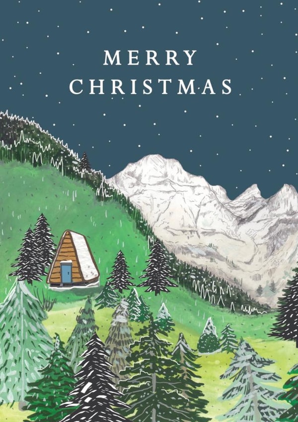 Classic Christmas Card - Cabin - Snow Mountains created by Charis Raine