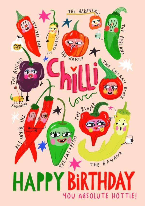 Funny Birthday Card - Chilli Lover - You Absolute Hottie! created by NICHOLA COWDERY ILLUSTRATIONS 