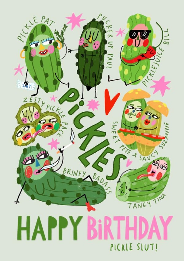 Funny Birthday Card - For Her - Pickle Slut created by NICHOLA COWDERY ILLUSTRATIONS