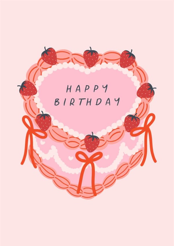 Classic Birthday Card - For Her - Strawberry Cake created by Sad Girl Illustration