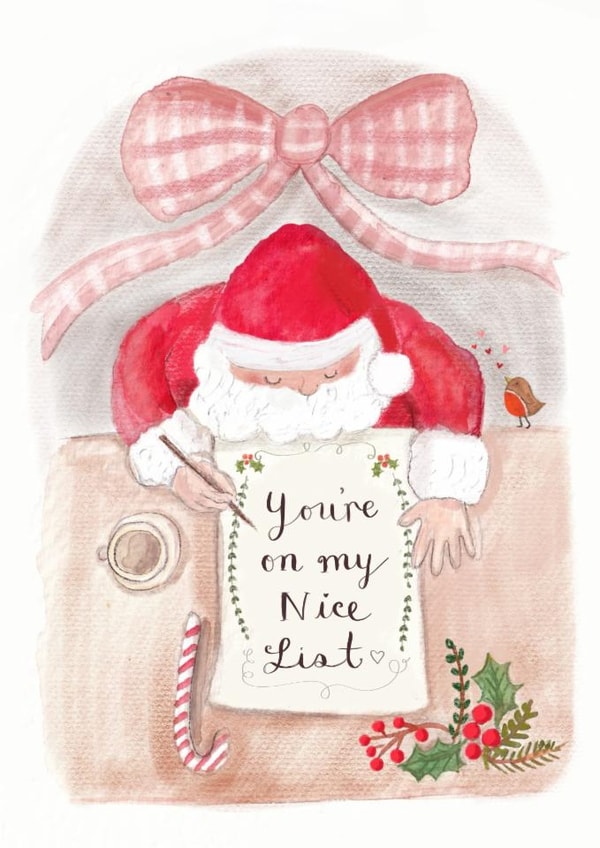 Classic Christmas Card - You're On My Nice List - Santa created by Love Lucy Illustration