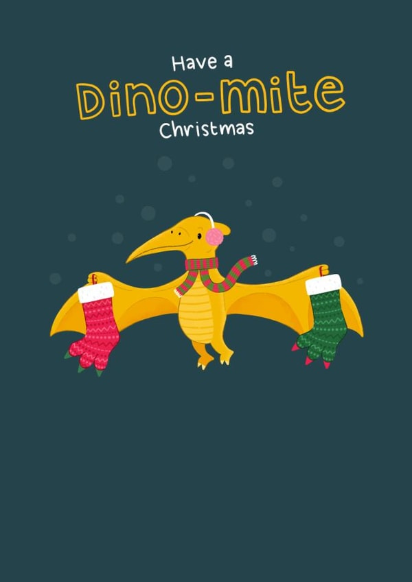 Cute Christmas Card - Dino-Mite - Dinosaur created by Blue Kiwi Design