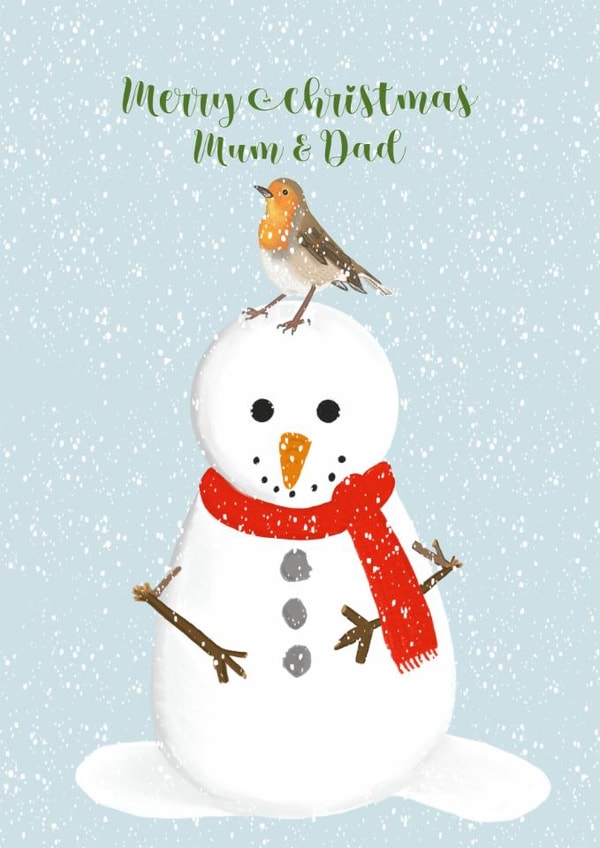 Festive Robin & Snowman Mum & Dad Card created by Sarah Barker Illustrations