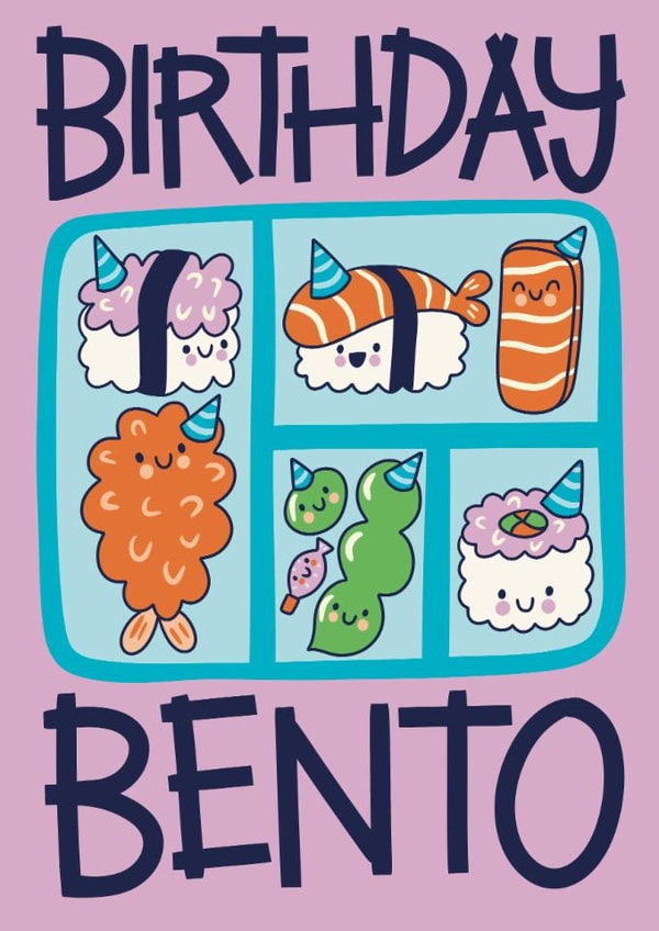 Cute Birthday Card - Sushi Bento Box created by Christine Cuddihy Illustration
