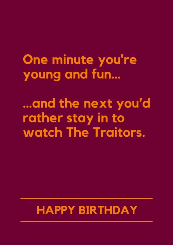 Funny Birthday Card - The Traitors - Staying In created by Making Lemonade