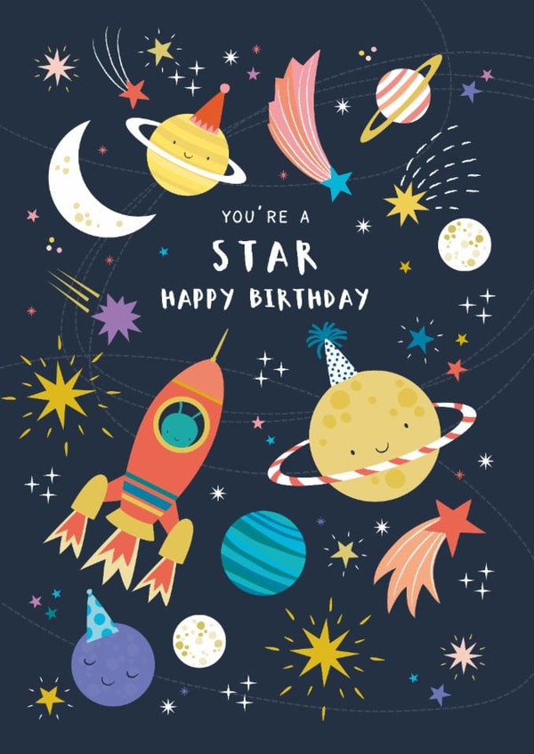 Cute Birthday Card - You're A Star - Planets created by Klara Hawkins