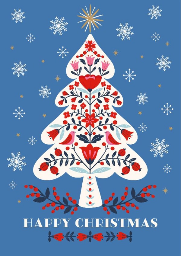 Classic Christmas Card - Scandinavian Folk Art - Christmas Tree created by Nina Raby - Jones