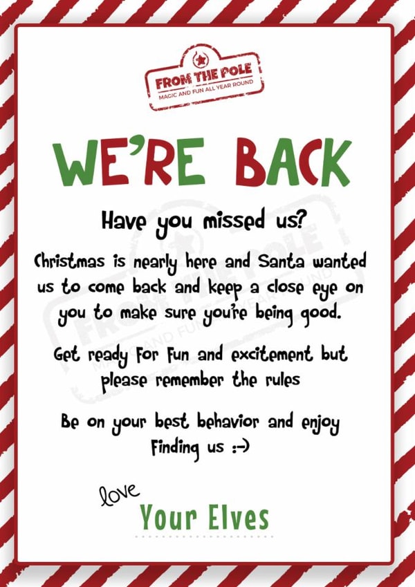 Funny Christmas Card - For Kids - From Elf On The Shelf - We're Back Letter created by Neil Thurlwell