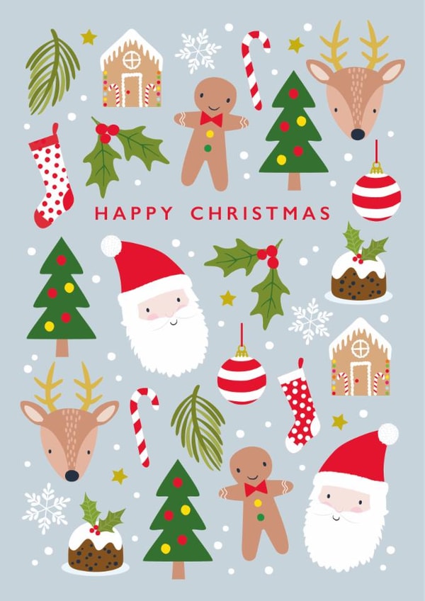 Cute Christmas Card - Santa Claus - Reindeers created by Klara Hawkins
