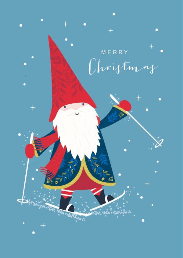 Cute Christmas Card - Skiing - Cute Character created by Klara Hawkins