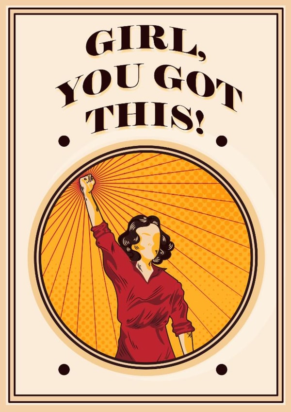 Motivational Women’s Card – Girl You Got This! Victory Pose Illustration created by Profanity Polly Prints