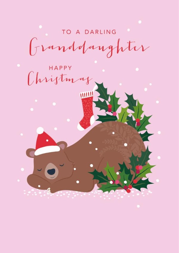 Cute Christmas Card - For Granddaughter - Bear created by Klara Hawkins