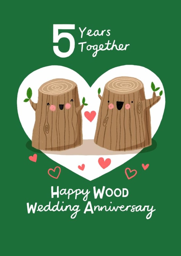 Cute Anniversary Card - 5 Years - Wood - 5th Wedding Anniversary created by Nicola Watson