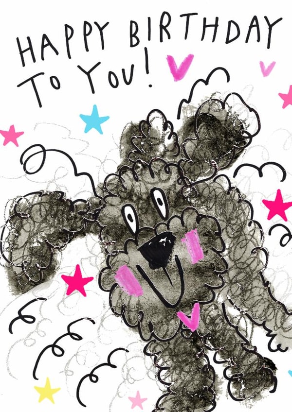 Cute black fuzzy cockapoo card for dog lovers created by Sketchy Muma