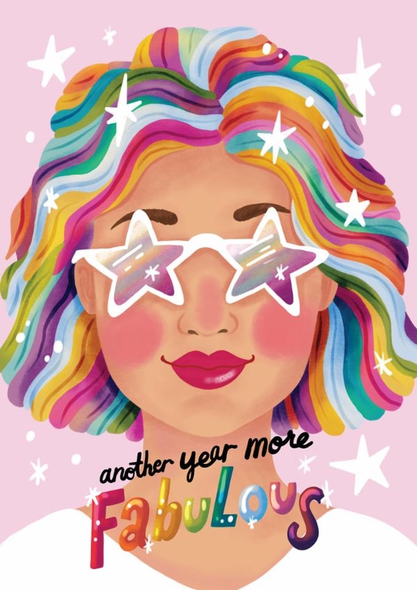 Pretty Birthday Card - Another Year More Fabulous - For Her created by Aniet Illustration