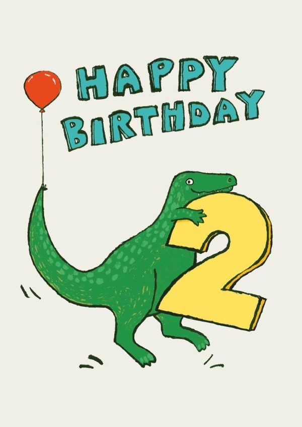 Cute Birthday Card - 2nd - T-Rex | thortful