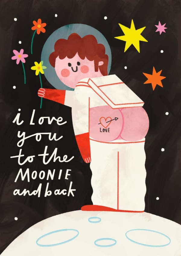 Cute Anniversary Card - Love You To The Moon - Bum Cheeks created by AbiGoLucky