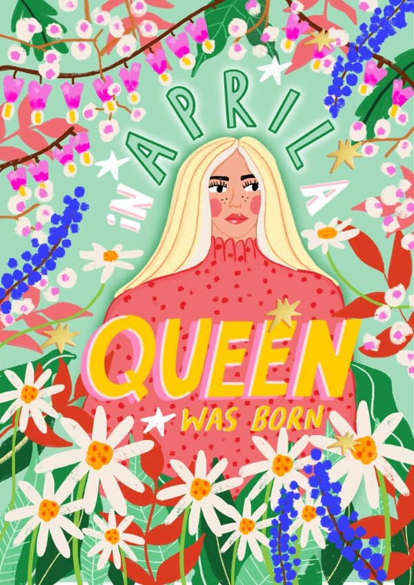 Arty Birthday Card - April Queen - For Her created by NICHOLA COWDERY ILLUSTRATIONS