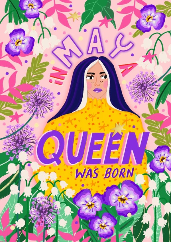 Arty Birthday Card - May Queen - For Her created by NICHOLA COWDERY ILLUSTRATIONS 