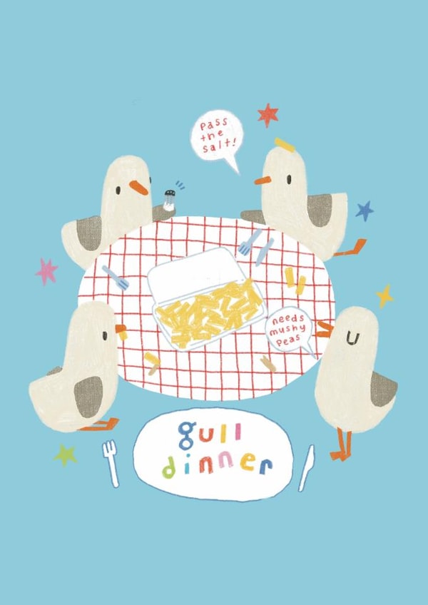 Cute Love And Friendship Card - Gull Dinner created by A Does Art