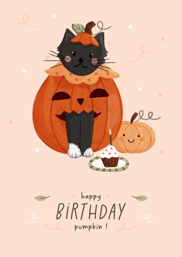 Cute Birthday Card - Autumn Pumpkin Cat created by Another Please