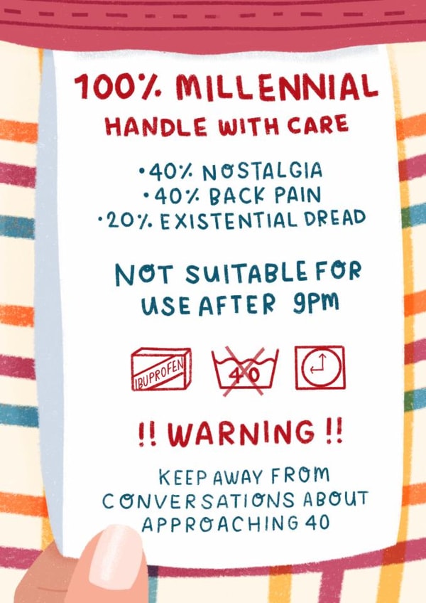 Funny Birthday Card - Millennial Care Label created by Pilea Press