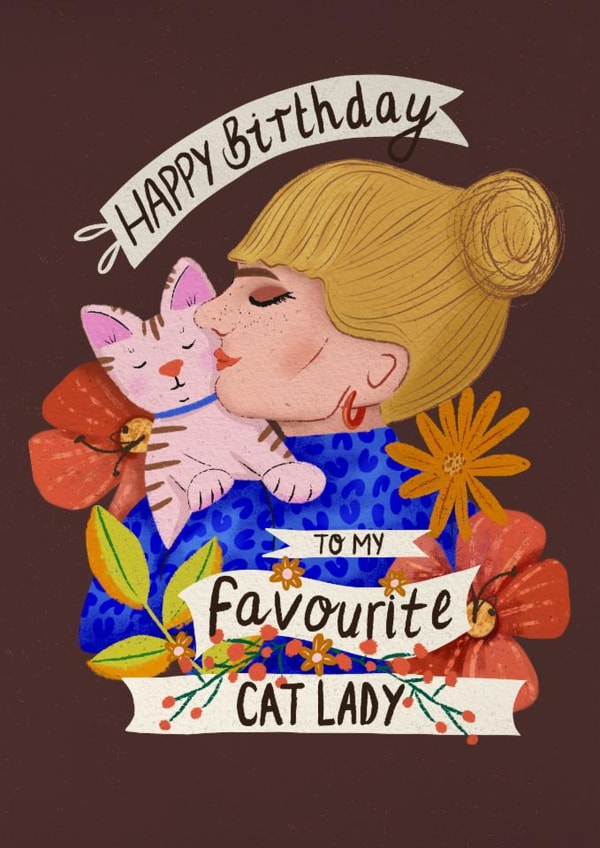 Cute Favourite Cat Lady Happy Birthday Card created by Donna Moran Designs