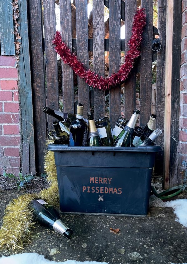 Funny Christmas Card - Merry Pissedmas - Bottles created by OBJECTABLES