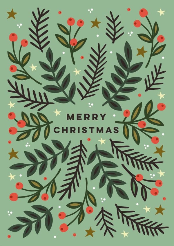 Classic Christmas Card - Christmas Stars, Berries And Leaves created by Eli the Goat