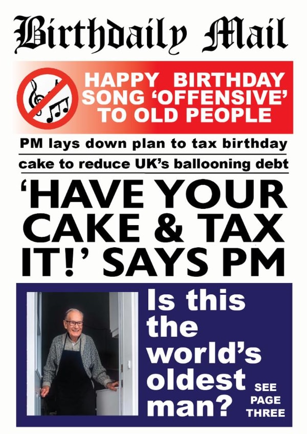 Funny Birthday Card - Oldest Man Headline - Newspaper created by Pottsy Prints