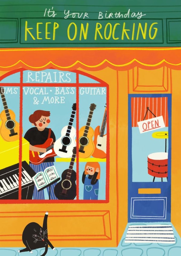 Cute Birthday Card - Keep On Rocking - Music Shop created by AbiGoLucky