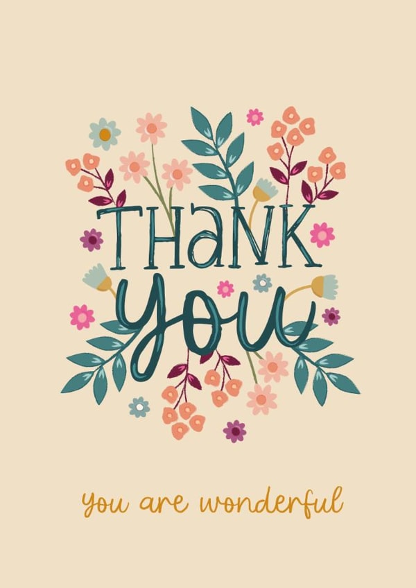 Pretty Thank You Card - You Are Wonderful created by The Pattern Press
