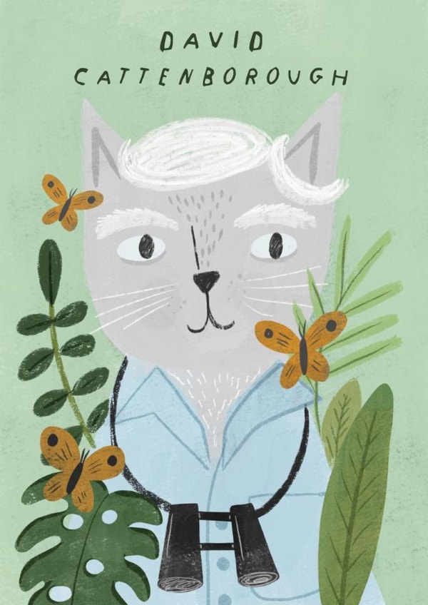 Cute Birthday Card - David Cattenborough - Cat created by Niaski
